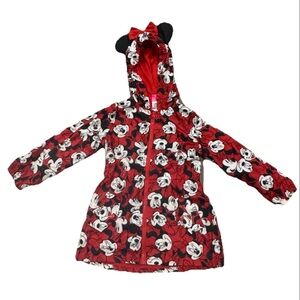 Disney Junior  Girl's Red Minnie Mouse Rain Jacket With Hood Ears Bows Size 6